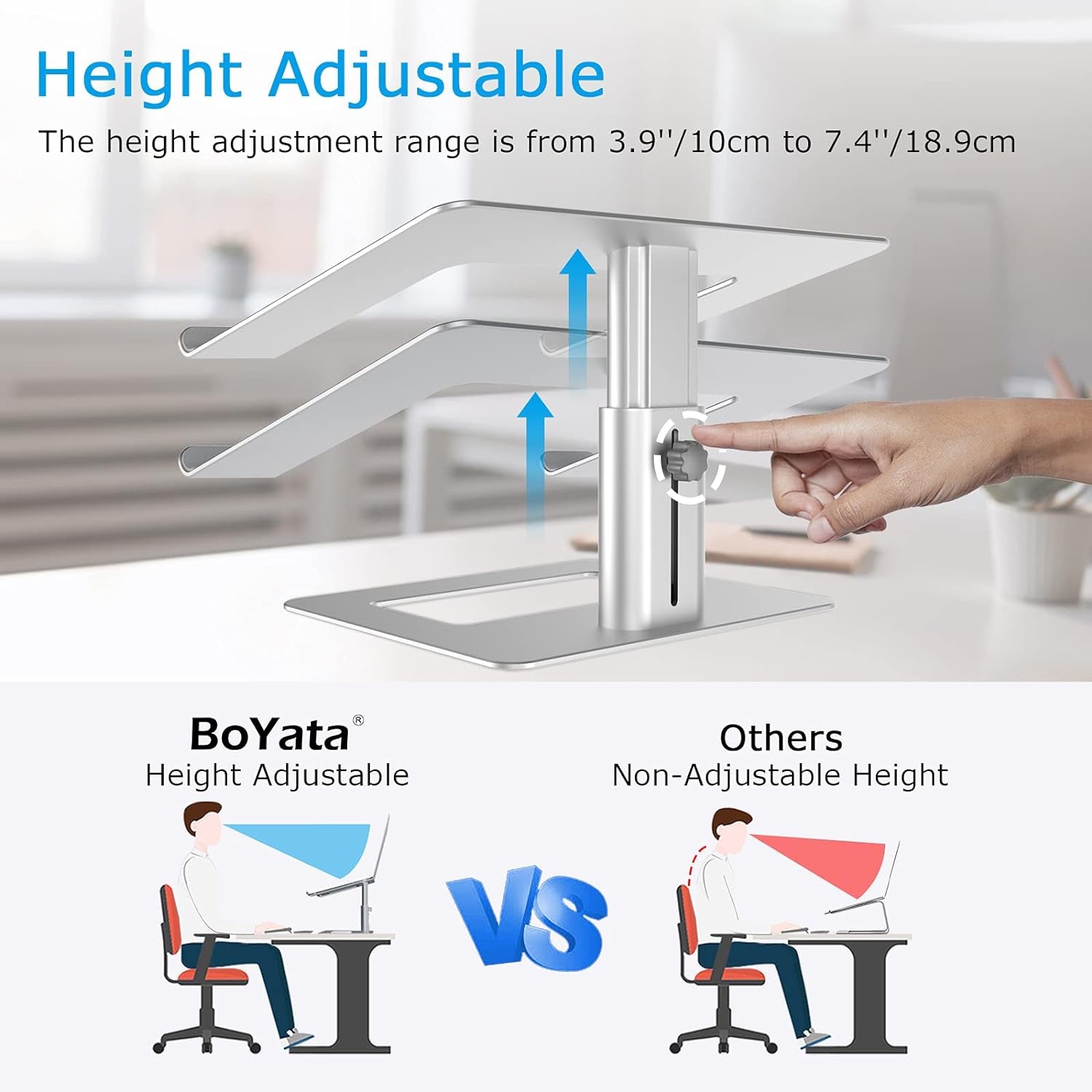 Ergonomic Aluminum Laptop Stand, Height Adjustable Riser for 11-17" Laptops, Compatible with MacBook Pro/Air, Dell, Lenovo, HP, Samsung, and More