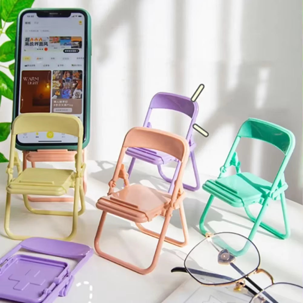 2024 New Mini Cell Phone Stand Chair Desktop Mobile Phone Tablet Holder Folding Convenient Cute Phone Accessories
