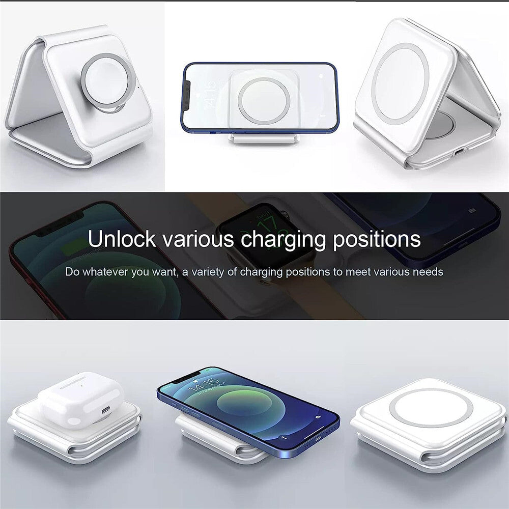 3In1 Wireless Charger Foldable Mat Pad for Apple Watch Air Pods Iphone 14 Max