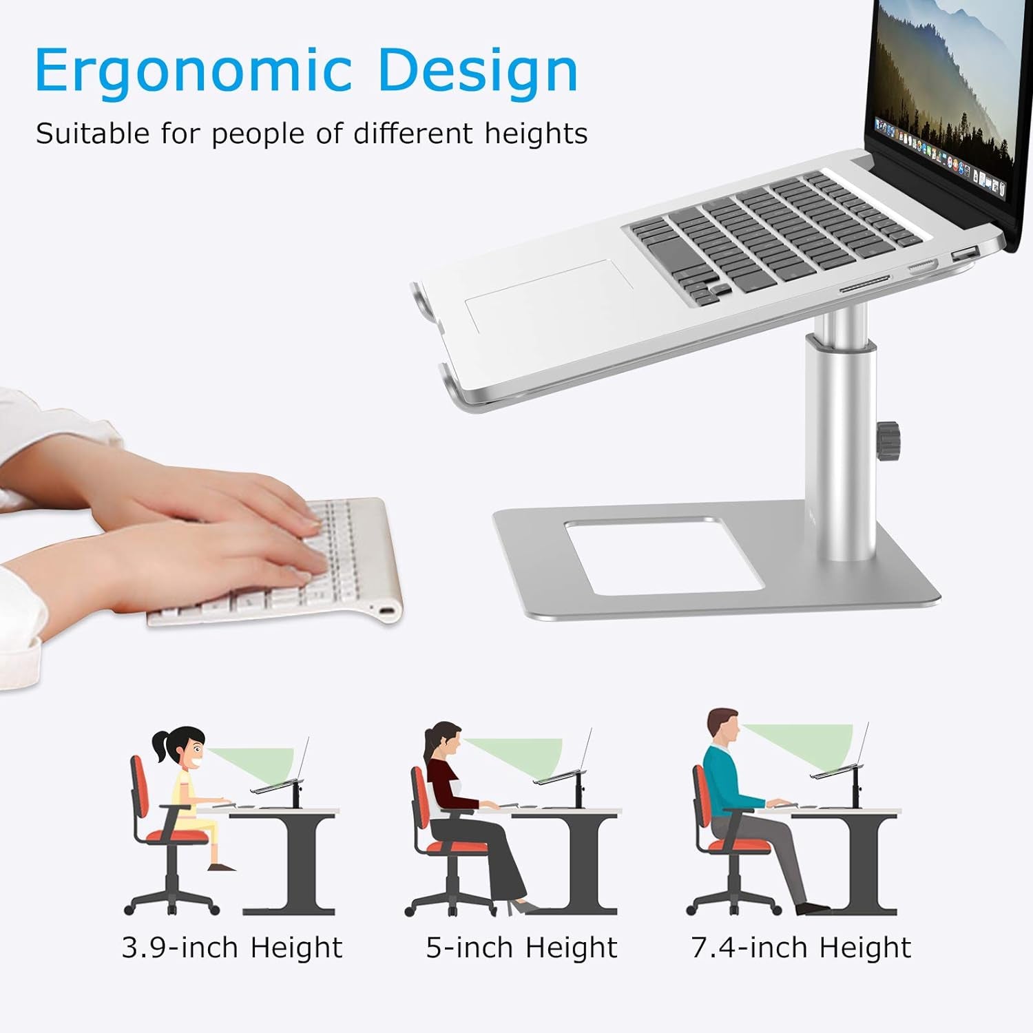 Ergonomic Aluminum Laptop Stand, Height Adjustable Riser for 11-17" Laptops, Compatible with MacBook Pro/Air, Dell, Lenovo, HP, Samsung, and More