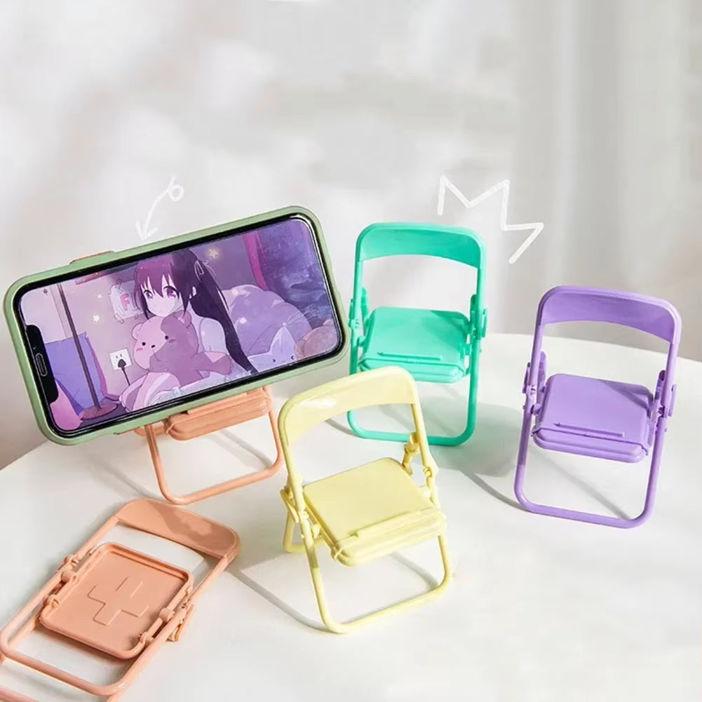 2024 New Mini Cell Phone Stand Chair Desktop Mobile Phone Tablet Holder Folding Convenient Cute Phone Accessories