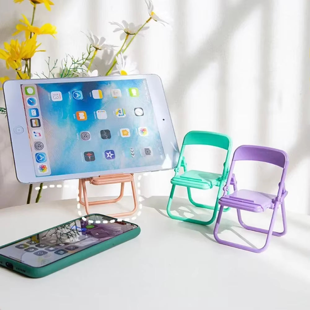 2024 New Mini Cell Phone Stand Chair Desktop Mobile Phone Tablet Holder Folding Convenient Cute Phone Accessories